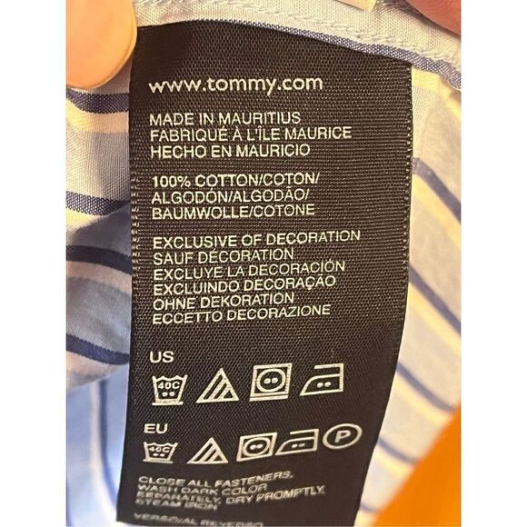 Tommy Hilfiger Button Up Shirt Mens Sz XXL 80's 2 Ply Fabric Blue White Striped - Picture 4 of 5